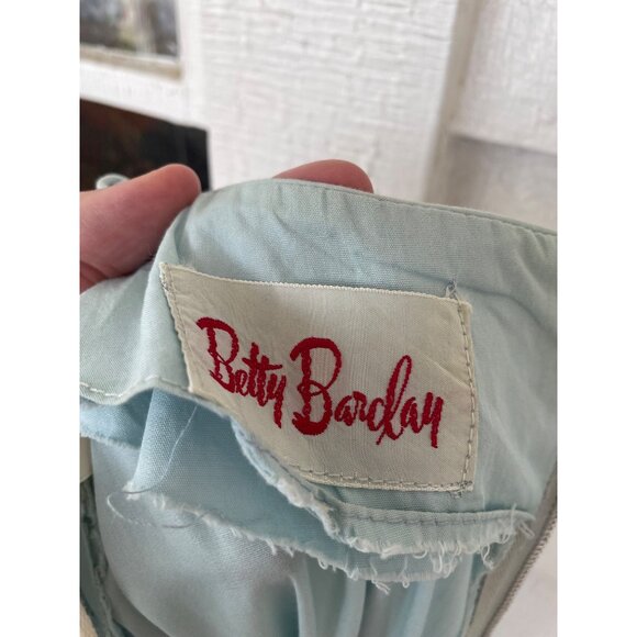 Vintage 1950s Betty Barclay Fit and Flare Dress Blue Embroidery Circles Sz Small - Picture 5 of 16